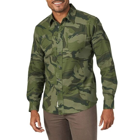 Wrangler Green Camo Men's Premium Slim Fit Shirt Size Medium - Picture 1 of 13